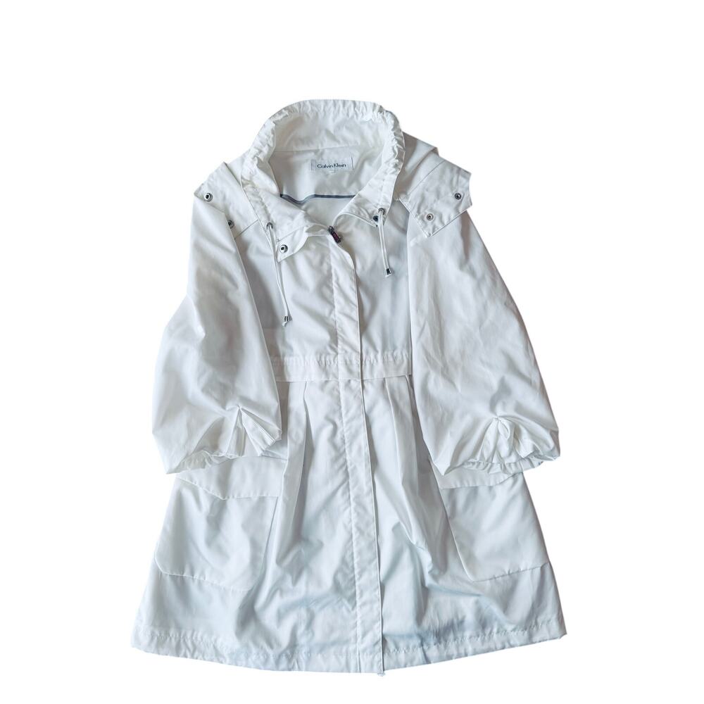 CK White Raincoat Womens XL Hooded Anorak Lightweight Minimalist Jacket Classic